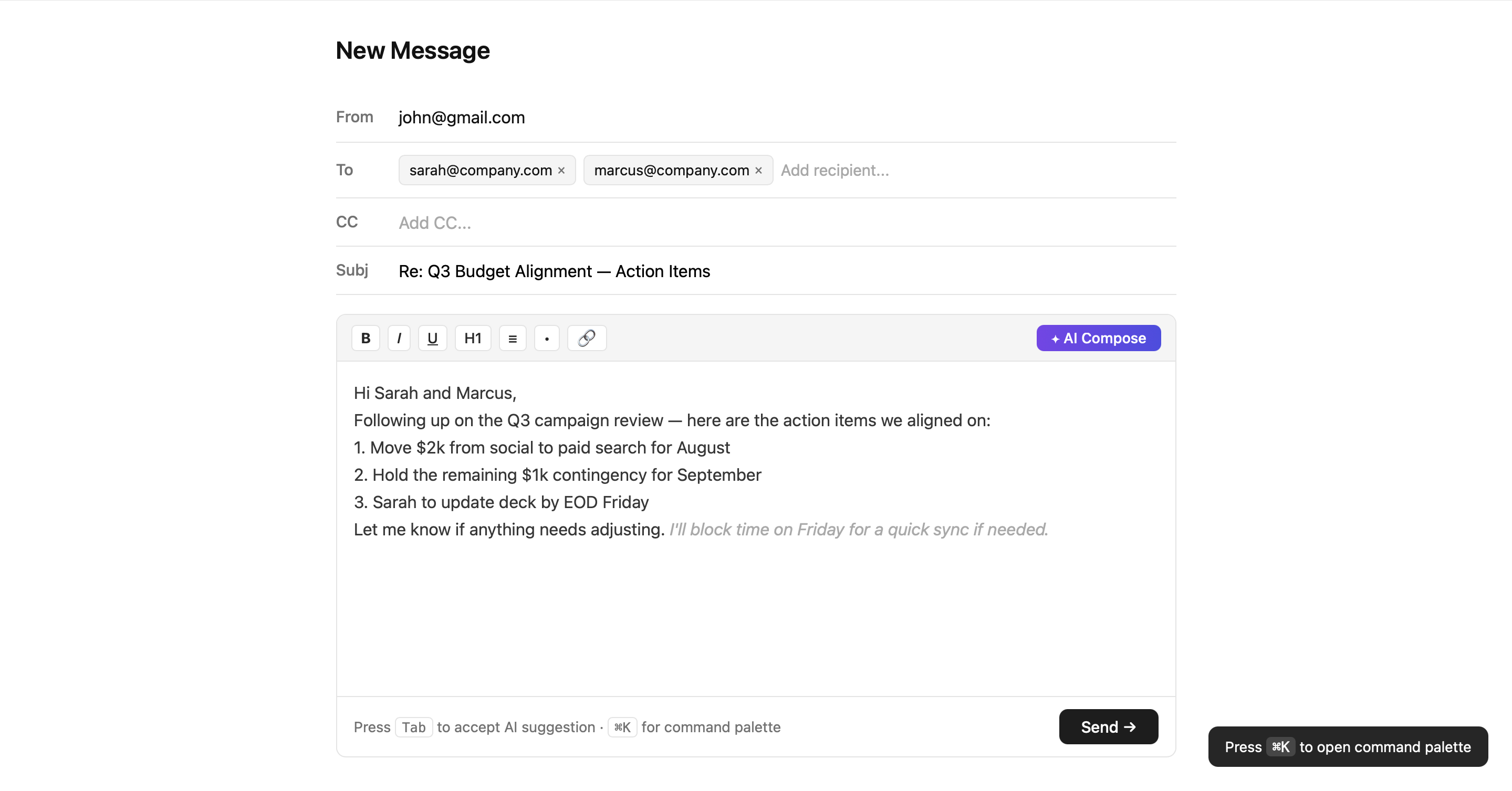 AI compose and copilot suggestions